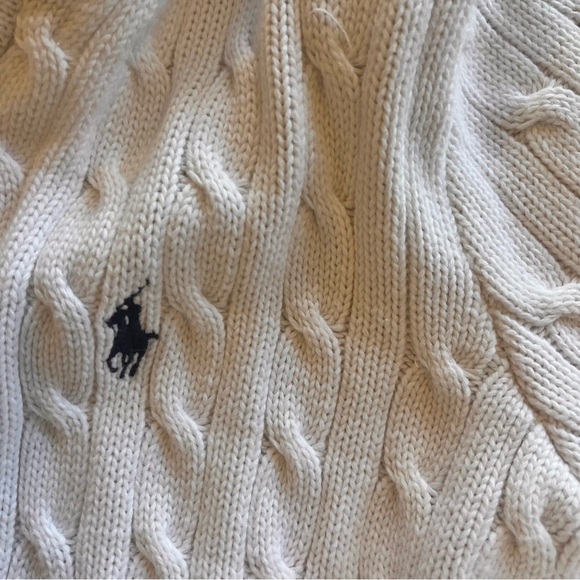 Ralph Lauren Sport white cable knit cotton hooded cardigan sweater zip front L - Picture 7 of 9